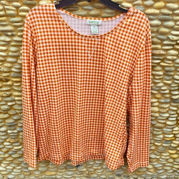 Orvis Orange/White Classic Checkered Long Sleeve Shirt Size XL - Picture 1 of 4